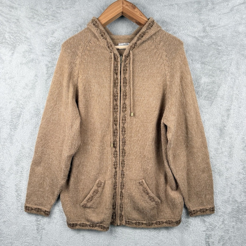 Alpaca Connection Alpaca Wool Full Zip Sweater Womens L‎ Brown Vintage Aztec